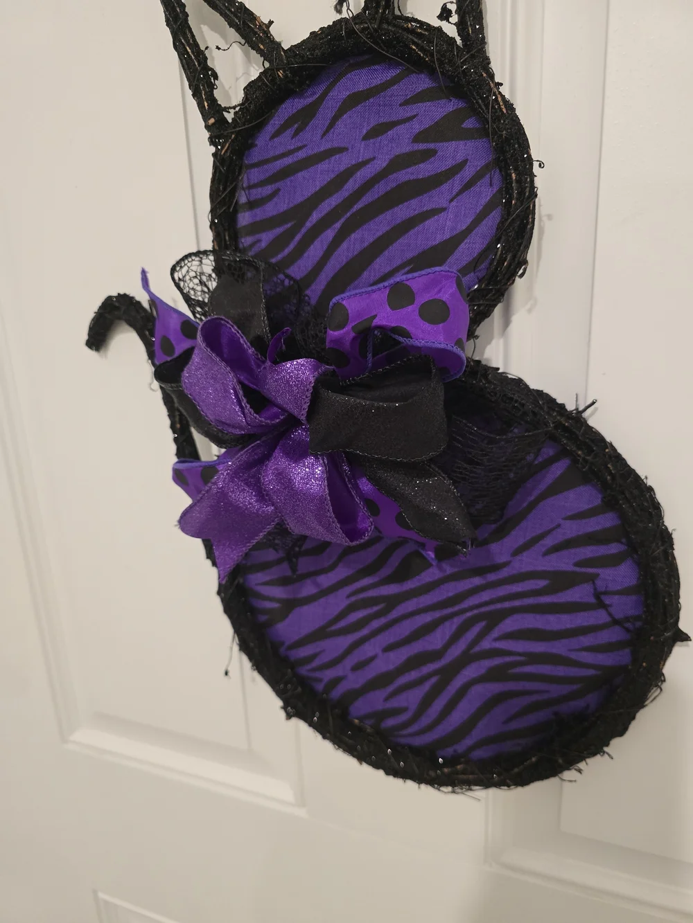 Purple Zebra Cat Door Hanger with Bow Halloween